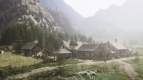 scenic rural village nestled among mountains in early morning light