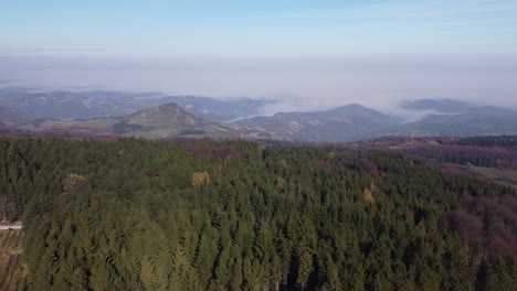 great mountain range, blue sky and fogy valley