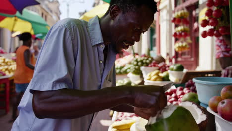 fruit vendor at a tropical market