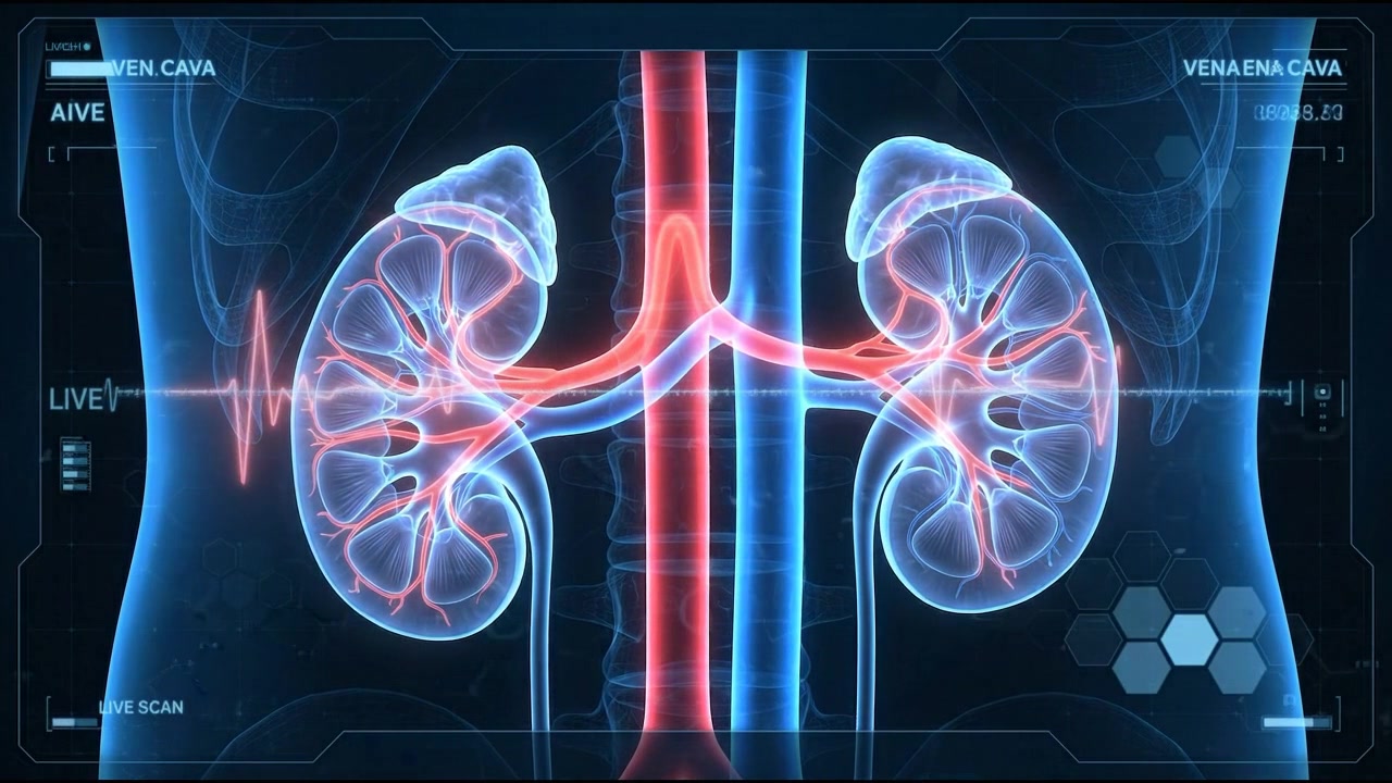 Pair of 3D human kidneys showing detailed renal vascular tree