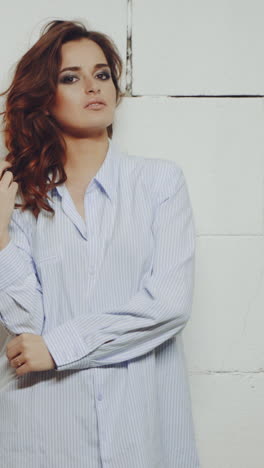 portrait of model woman. female model in stylish clothes posing in studio
