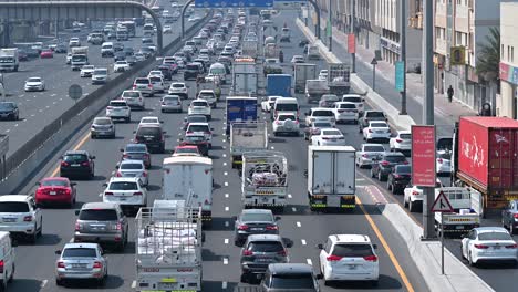 Traffic crawls on Sheikh Mohamed bin Zayed Road as commuters travel from Sharjah National Paints towards Dubai.