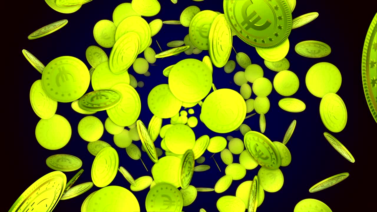 유로 동전, 통화, 돈 기호, 애니메이션, 렌더링, 배경, 루프