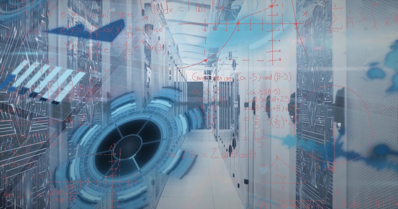 Animation of data processing over server room