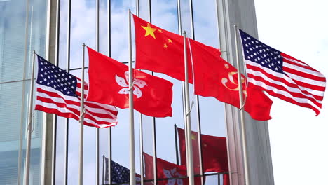 five national flags in the city center