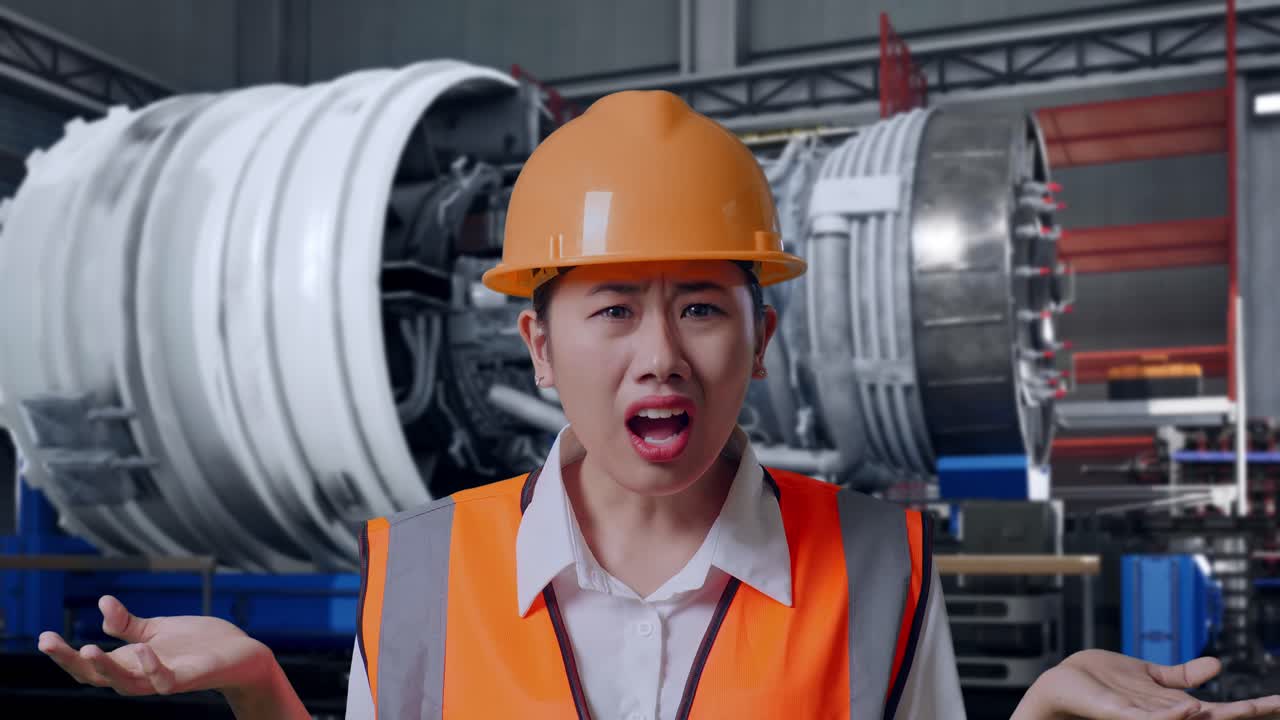Confused Female Engineer in a Factory