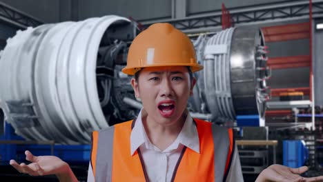 confused female engineer in a factory