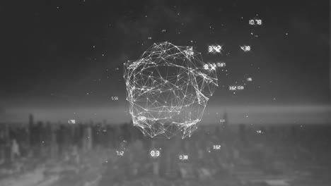 network of connections and data points animation over cityscape background