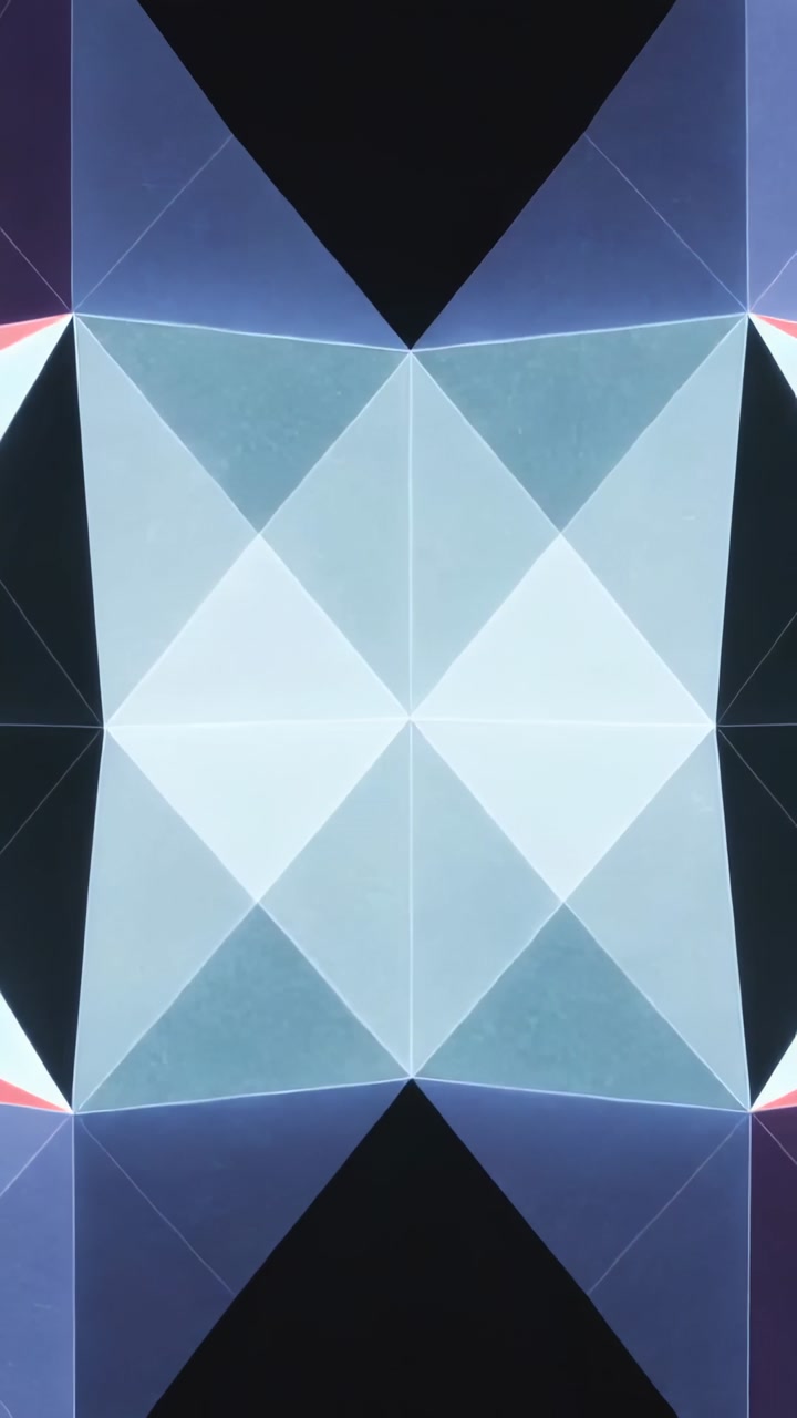 Vertical video: Cycling on frame change, central diamond motif folding triangles on portrait screen