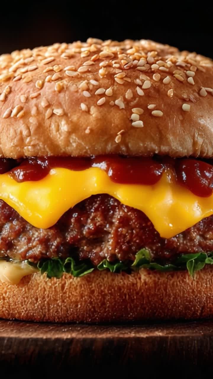Mouthwatering Cheeseburger with Melty Cheese, Fresh Lettuce, and Tangy Ketchup on a Toasted Sesame Seed Bun, Perfect for Any Food Lover's Craving