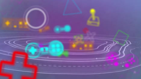 animation of video game pattern over vibrant and abstract shape background