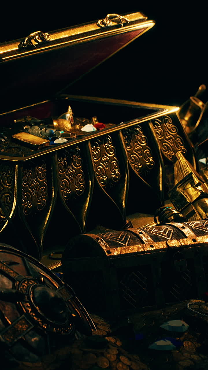 un cofre de tesoro lleno de monedas de oro y joyas