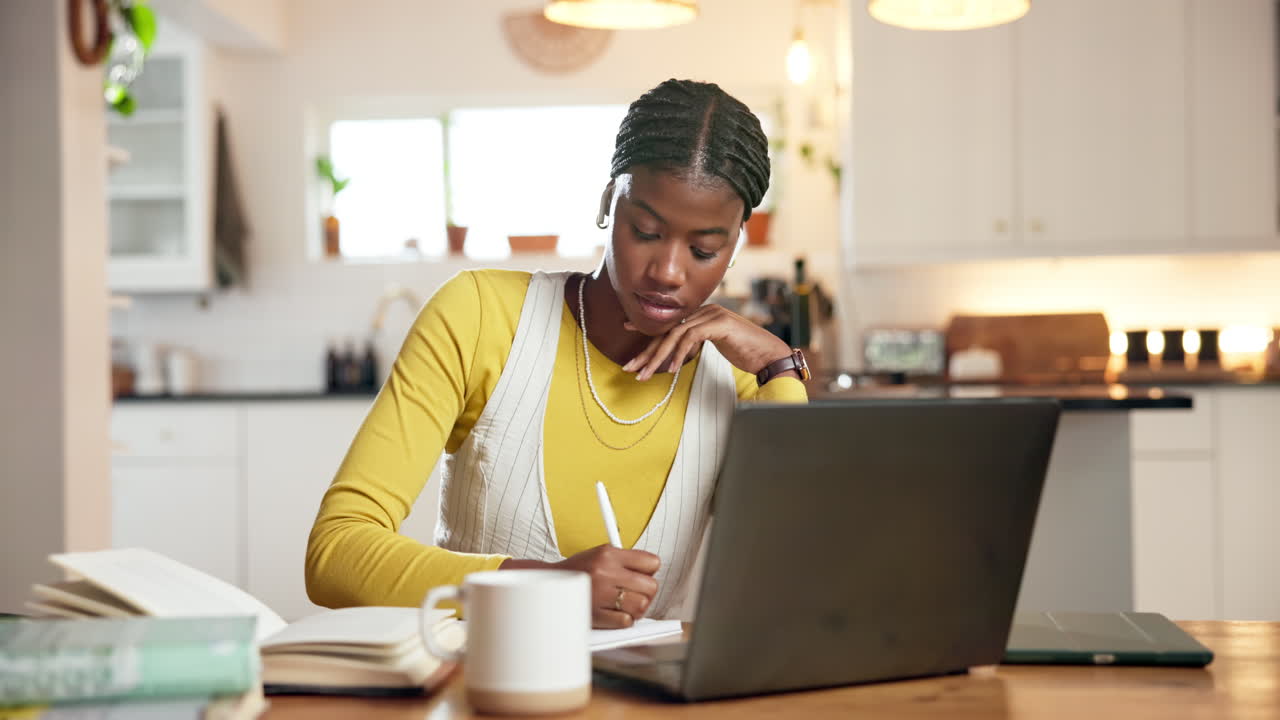 Woman Studying at Home with Laptop