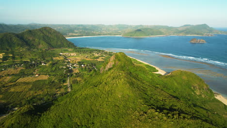 tropical landscape of torok beach lombok, indonesia in aerial view