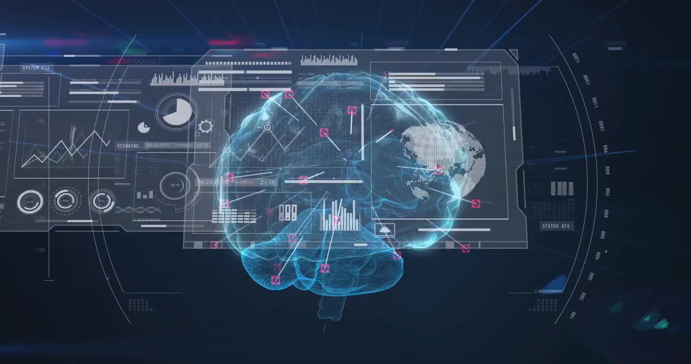 Holographic brain on pulse panels sliding sides shifting rotating markers lighting for diagnostics