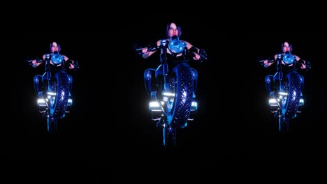 vj loop rotation of a sparkling girl on a motorcycle. 3d render