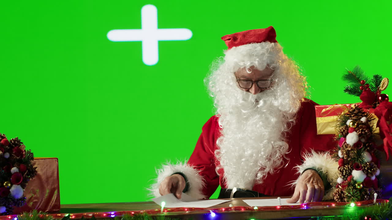 Santa Claus at his desk on green screen