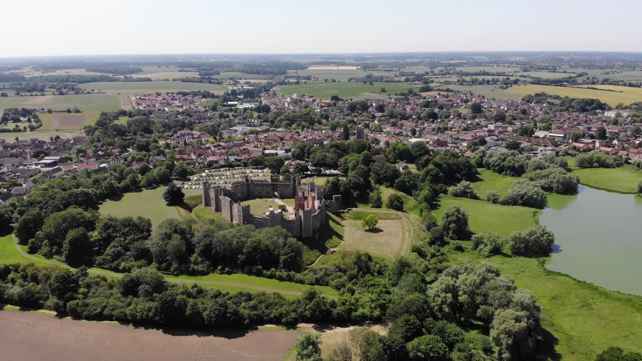 Reveal drone shot of Framingham in Suffolk UK. 21.06.25