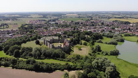 reveal drone shot of framingham in suffolk uk. 21.06.25