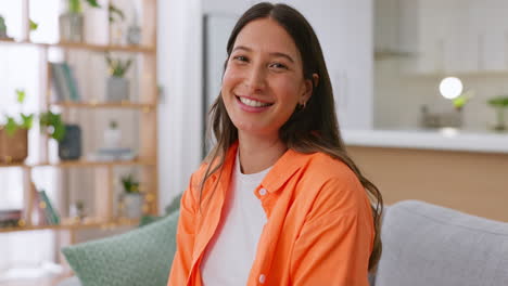 Face,-happy-and-woman-on-couch