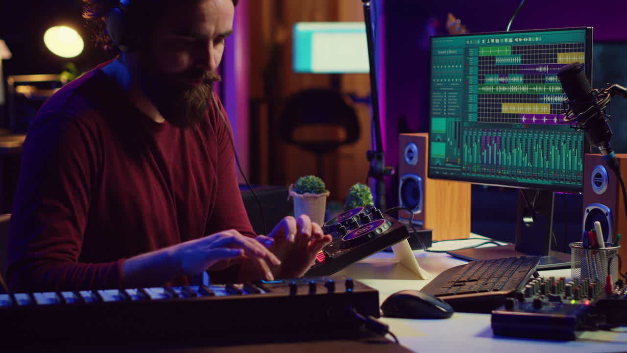 músico tocando el teclado del piano y grabando para mezclar y dominar el audio