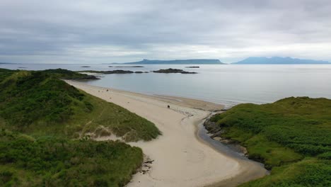 aerial footage of camusdarach beach in the scottish highlands, scotland