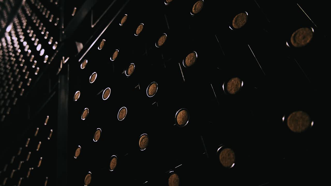 hileras interminables de botellas de vino envejecidas en la bodega atmosférica