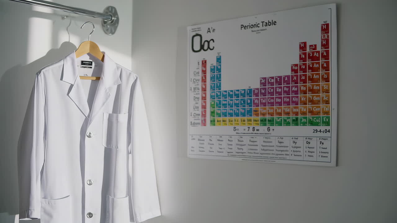 Camice da laboratorio e tavola periodica