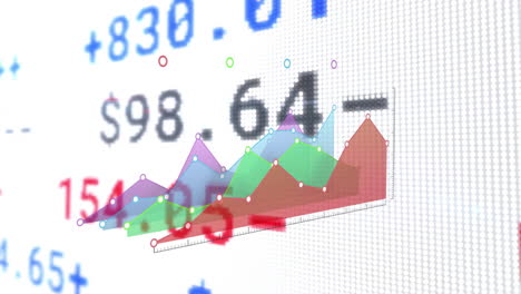 animation of financial data processing and statistics over white background