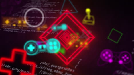animación de cuadrados e iconos de juegos sobre el procesamiento de datos