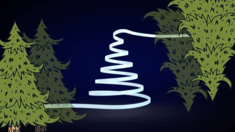 Animation-Eines-Weihnachtlichen-Weißen-Bandes,-Das-Einen-Weihnachtsbaum-Auf-Schwarzem-Hintergrund-Bildet