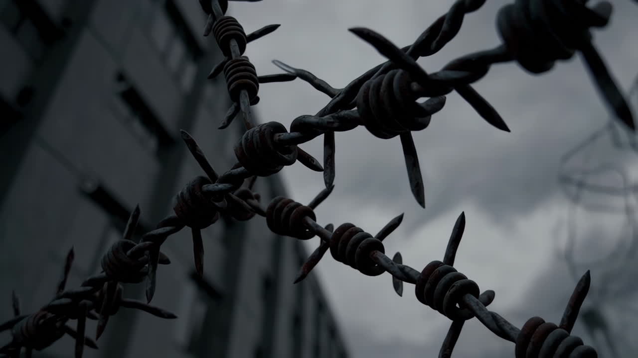 Rusty Barbed Wire Fence in a Desolate Area