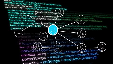 animation of data processing and network of connections over black background