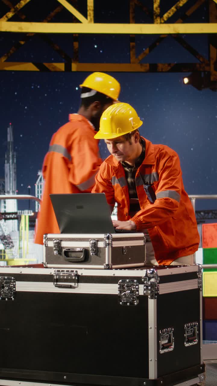 Vertical Video Concerned employee on offshore oil platform while he does emission tracking