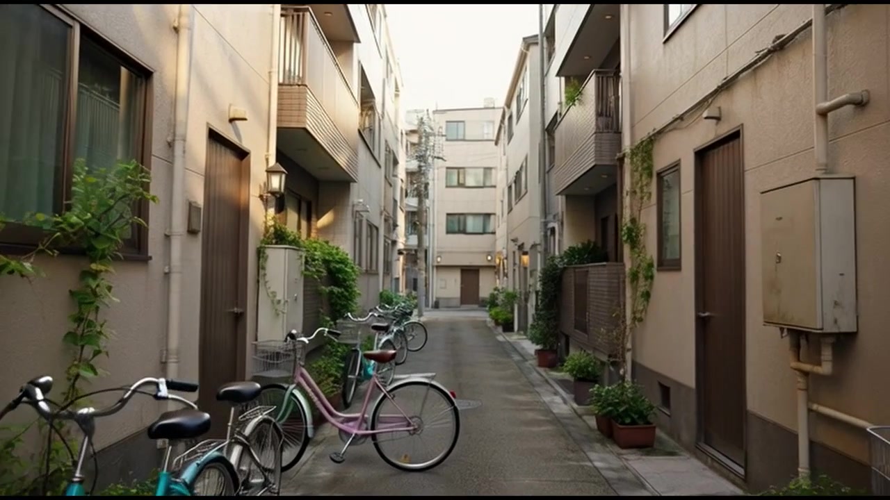 Ruelle résidentielle tranquille au Japon avec des vélos garés