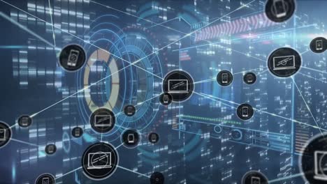 Animation-of-network-of-connections-with-icons-over-computer-servers