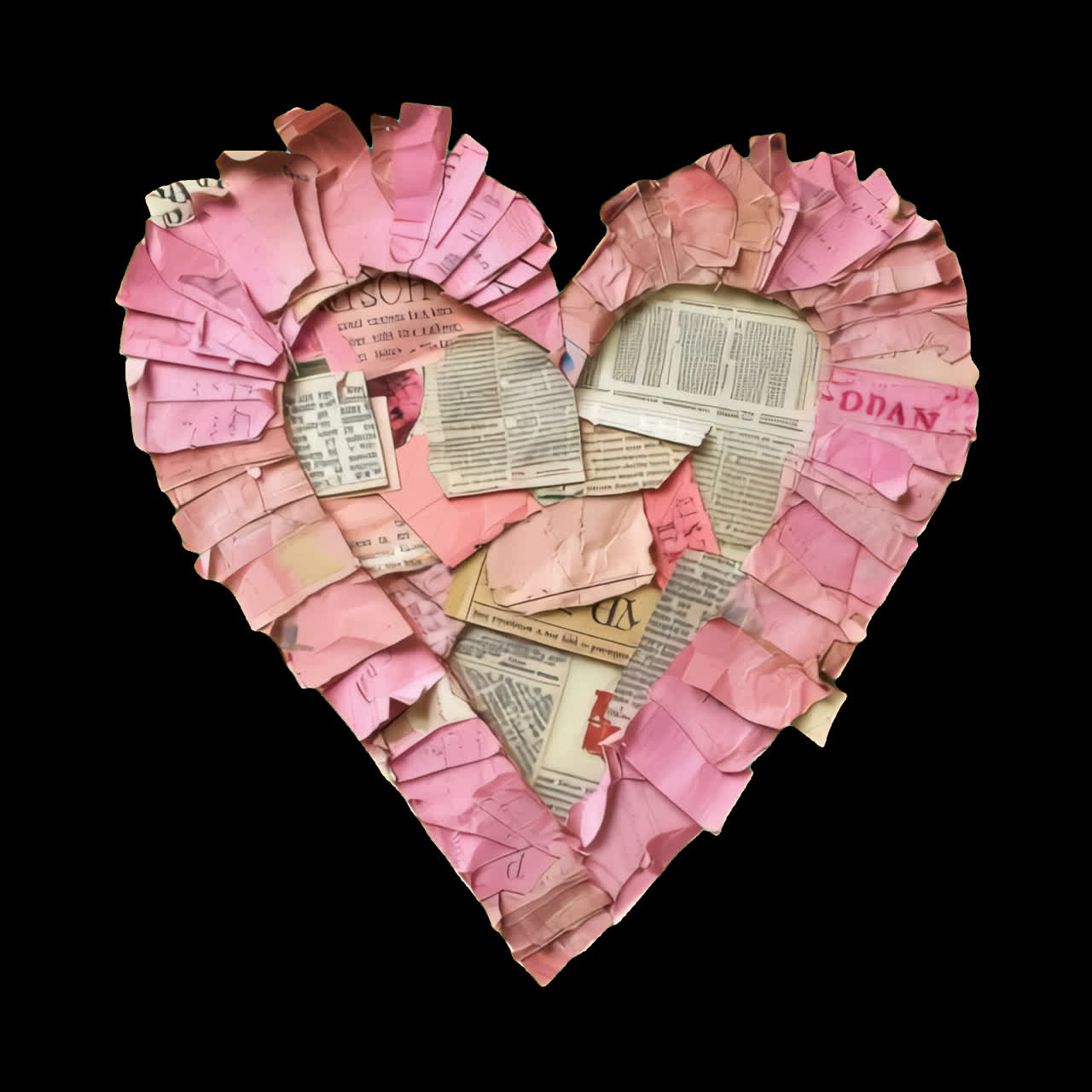 Collage heart with newspaper texture