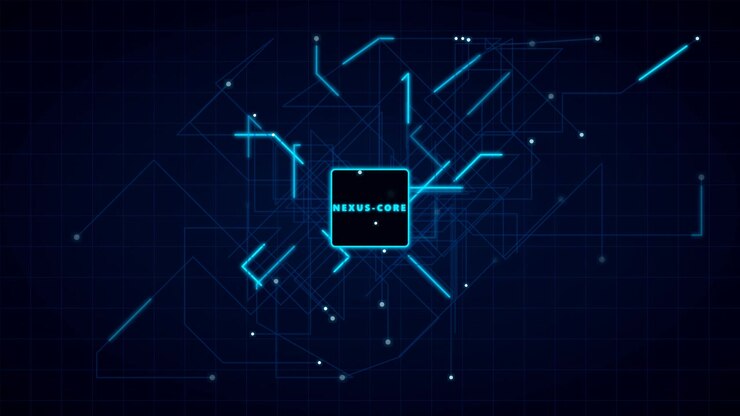 Digital Processor Chip with Glowing Data Network Connections