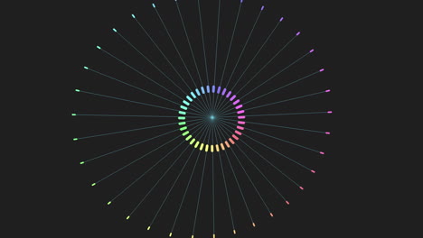 patrón de círculos digitales conectados con puntos de arco iris en el gradiente negro