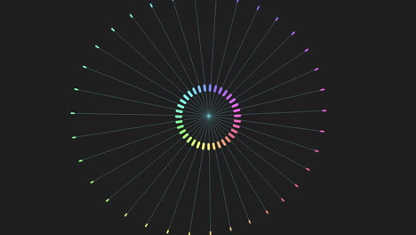 connected digital circles pattern with rainbow dots on black gradient