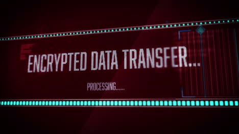 animation of encrypted data transfer processing text flashing digital interface