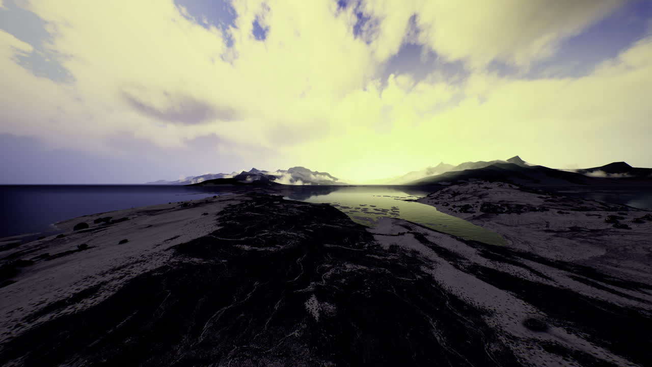 Stunning landscape view of the calm lake and mountains during sunset hours