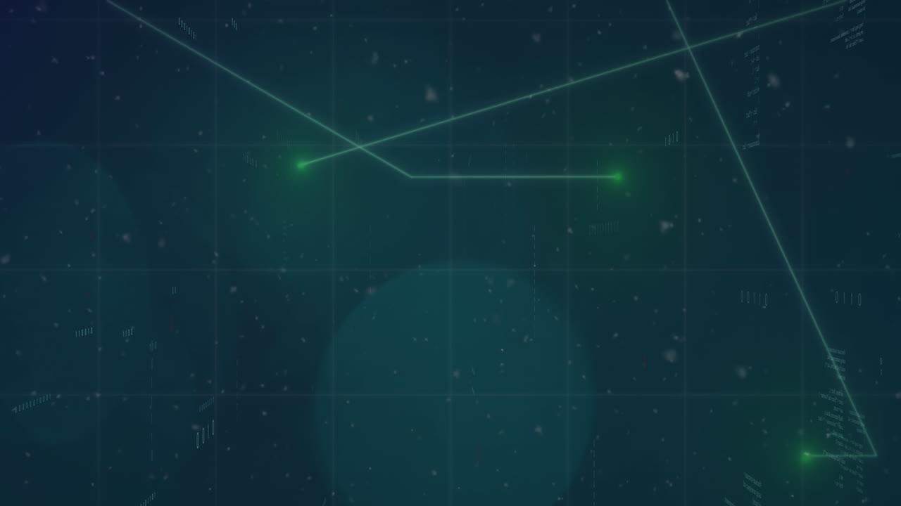 Animation of data processing over grid on dark background