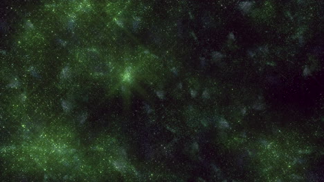 Geheimnisvolle-Weltraumlandschaft-Mit-Leuchtend-Grünen-Und-Blauen-Sternen