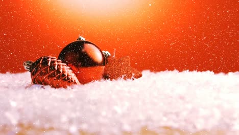 Christmas-animation-of-Christmas-ornaments-against-orange-background-4k