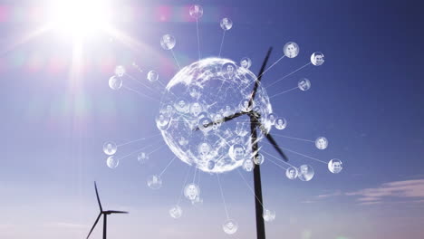 animation of globe with people icons over wind turbines