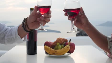 romantic couple, cheers with red wine glass