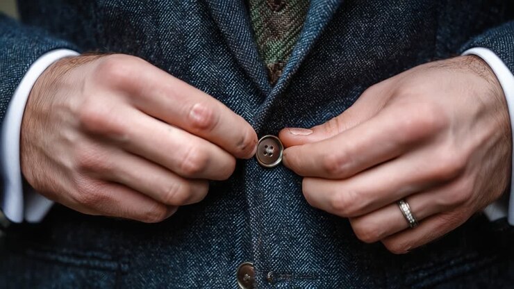 Elegant Knepping av en Klassisk Tweed-dressjakke: Innsikt i Skreddersydd Mote, Oppmerksomhet på Detaljer og Kunsten å Kle Seg med Stil