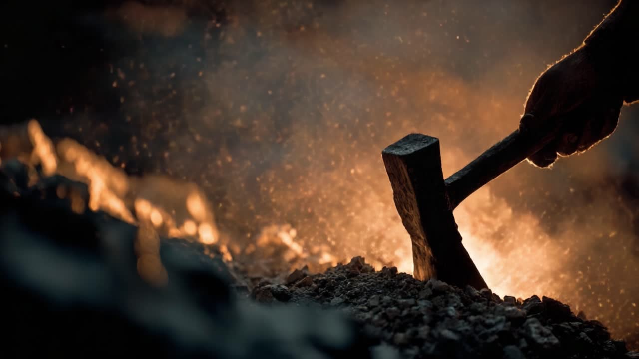 The Art of Craftsmanship: A Skilled Artisan Shapes Metal with Precision and Strength, Producing Sparks that Illuminate the Dark Surroundings