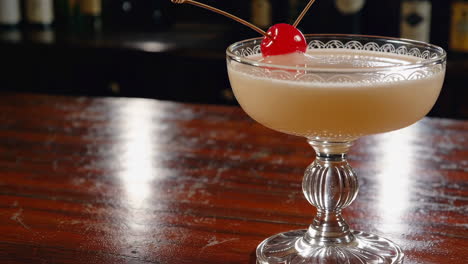 pink cocktail with cherry